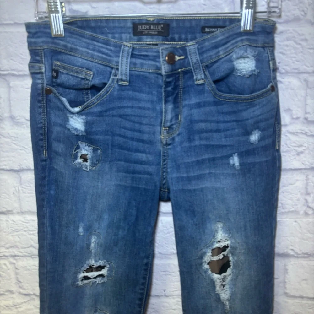 Judy Blue Jeans Womens 7/28 Blue Denim Skinny Distressed Leopard Stretch Pants